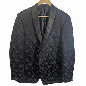 Statement Clothing Italy Black Jacquard Dinner Jacket Tuxedo Virgin Wool Sz 44L